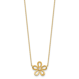 Herco 14K Polished Diamond Flower 16 inch with 2 in ext. Necklace