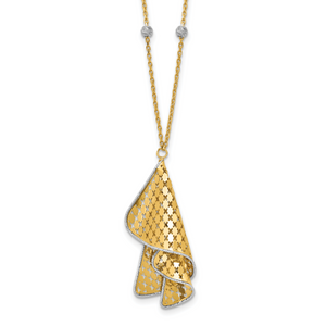 Leslie's 14K Two-tone Polished and Dia-cut Fancy with 2in ext. Necklace