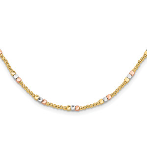 10K Tri-color Diamond-cut Beaded 18in Necklace