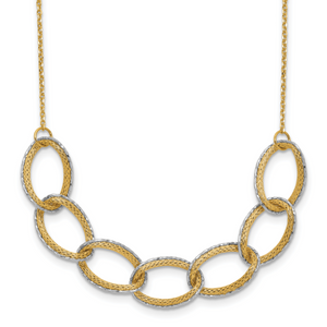 Leslie's 14K Two-tone Pol/Texture/Dia-cut Oval with  1in Ext. Necklace