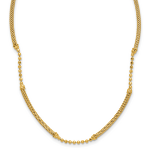 Leslie's 14K Polished Textured and Dia-cut Beaded with Bars Necklace