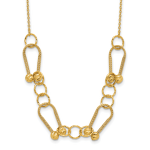 Leslie's 14K Polished/Textured/Dia-cut Fancy Link with 2in ext. Necklace