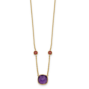 Herco 14K Polished Amethyst and Garnet 16in with  2in Ext Necklace