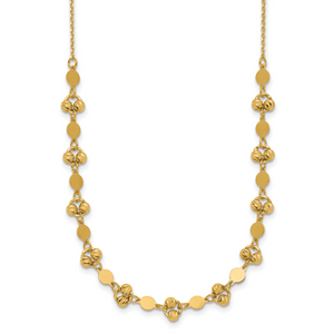 Leslie's 14K Polished D/C Beaded Fancy Circles with  1in Ext. Necklace