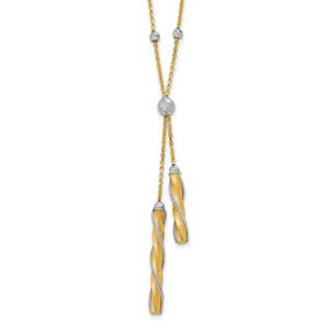 Leslie's 14K Two-tone Polished/Satin/Dia-cut Fancy with 2in ext. Necklace