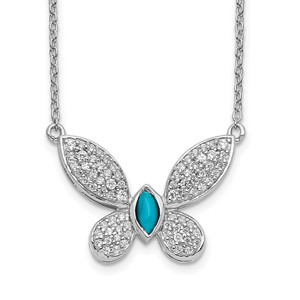 14k White Gold Diamond and Turquoise Butterfly Necklace