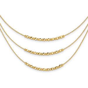 Leslie's 14K Pol/Texture/Dia-cut Beads 3-strand with  2in ext. Necklace