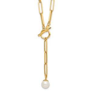 Leslie's 14K Polished Freshwater Cultured Pearl Fancy Link Toggle Necklace