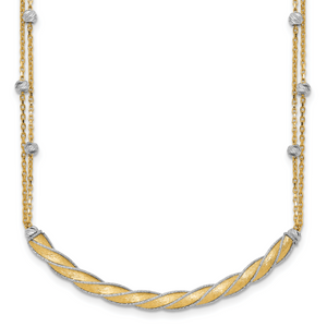 Leslie's 14K Two-tone Polished/Satin/Dia-cut Bar with 2in ext. Necklace