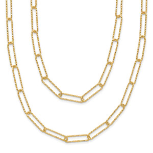 Leslie's 14K Polished and Textured 2-strand Paperclip Necklace