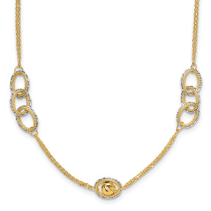 Leslie's 14K Two-tone Polish/Textured/Dia-cut Fancy with 1in ext. Necklace