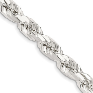 Sterling Silver Rhodium-plated 8mm Diamond-cut Rope Chain