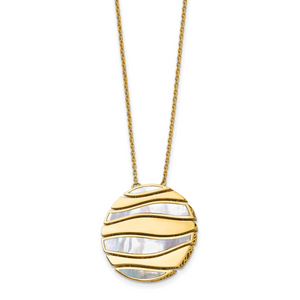 HERCO Gold Mother of Pearl 26mm Wave Circle Pendant Necklaces