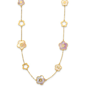 HERCO Gold Burgundy & White Mother of Pearl Flower Necklaces