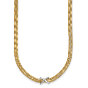 Herco 14KTT Polished 2-Strand Diamond X 17 inch with  2in Ext. Necklace