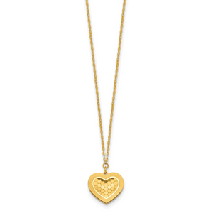 Herco 24K Polished and Textured Solid Heart 16in with  2in Ext. Necklace