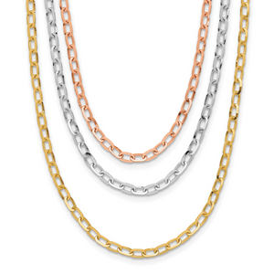 Leslie's 14K Tri-color Polished 3-Strand Link Necklace