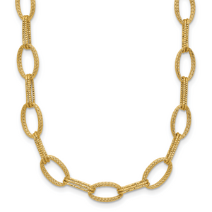 Leslie's 14K Polish/Texture/Dia-cut Fancy Oval Link Necklace