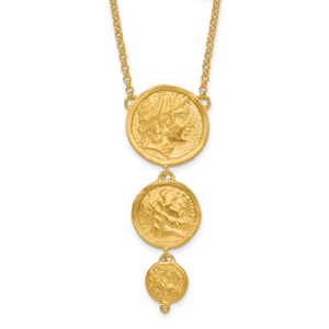 Herco 14K Satin Textured Diamond Solid 3- Coin with 3.75in Ext. Necklace