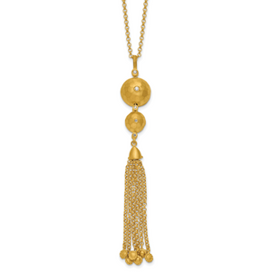 Herco 14K Satin Faceted Beaded Diamond Tassle with  3.75in Ext Necklace