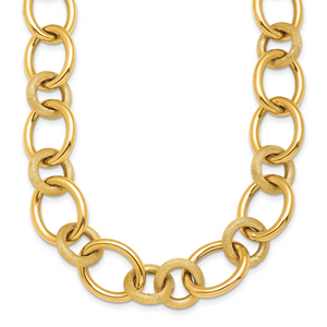 Herco 14K Polished and Satin Hollow Fancy Circle and Oval Link Necklace
