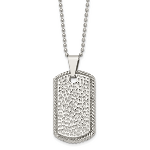 Stainless Steel Polished and Textured Dog Tag 22in Necklace