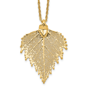 24k Gold Dipped Real Birch Leaf with 20 inch Gold-tone Necklace