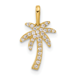 14K Gold  Polished CZ Palm Tree Pendant