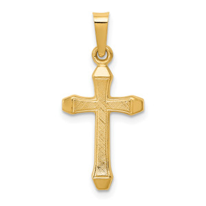 14K Gold  Textured and Polished Latin Cross Pendant