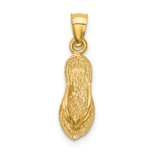 14K Gold   3D Polished And Textured Flip Flop Pendant