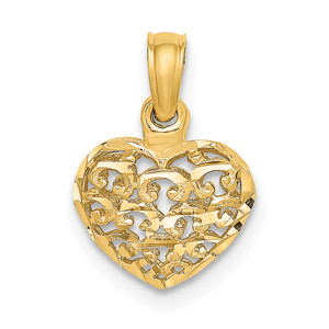 14K Gold  3-D Diamond-cut Mini Puffed Heart Charm