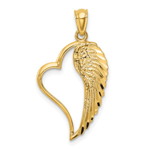 14K Gold  Polished Heart and Wing Pendant