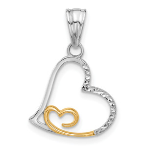 14K Gold  Two-tone Diamond-cut Hearts Pendant