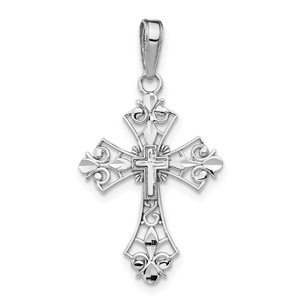 14K Gold  White Gold Filigree Cross Charm