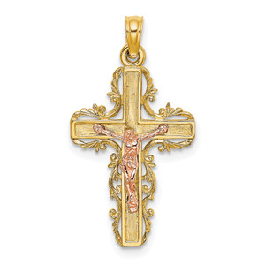 10K Gold  Two-Tone w/ Lace Trim Crucifix Charm