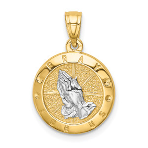 14K Gold  w/Rhodium Praying Hands Pendant