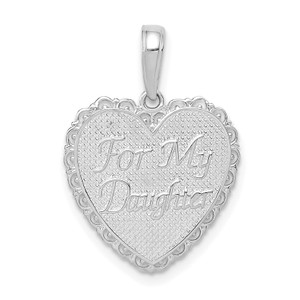 14K Gold  White Gold Reversible FOR MY DAUGHTER Heart Pendant