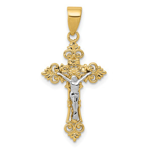 14K Gold  Two-Tone Small Lacy-Edge Inri Crucifix Pendant