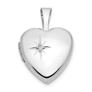 14K Gold  White Gold 12mm .01ct. Diamond Heart Locket