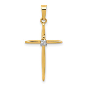 14K Gold  Diamond Polished Passion Cross Pendant