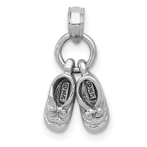 14K Gold  3D Moveable White Gold Baby Shoes Charm