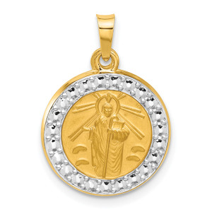 14K Gold  with White Rhodium Hollow St. Jude Thaddeus Medal