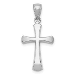 14K Gold  White Gold Polished Beveled Cross w/ Round Tips Charm