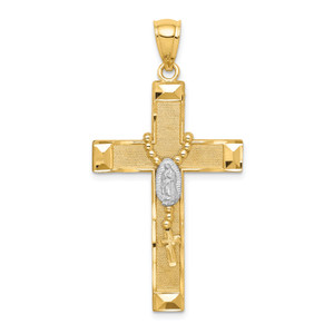 14K Gold  w/Rhodium Cross w/Rosary Pendant