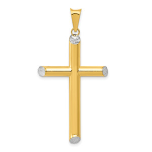 14K Gold  W/Rhodium 3-D Hollow D/C Cross Pendant