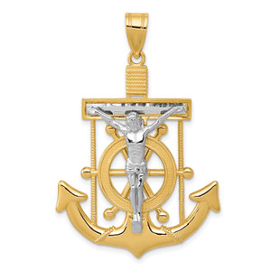 14K Gold  Two-tone Diamond-cut Mariner's Cross Pendant