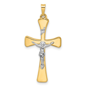 14K Gold  Two-tone Polished Hollow INRI Crucifix Cross Pendant