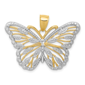 10K Gold  W/Rhodium Butterfly Pendant