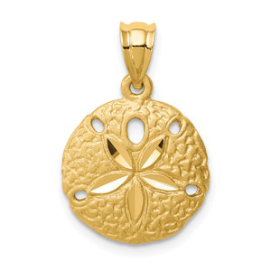 14K Gold  Brushed Diamond-Cut Sand Dollar Pendant