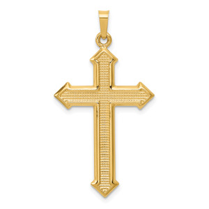 14K Gold  Polished and Textured Passion Cross Pendant